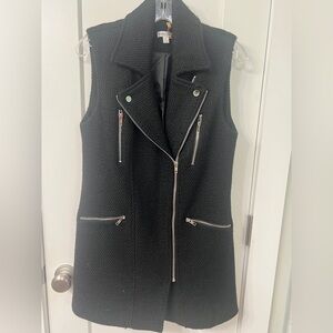 Black Sleeveless Biker Vest with Silver Zippers
